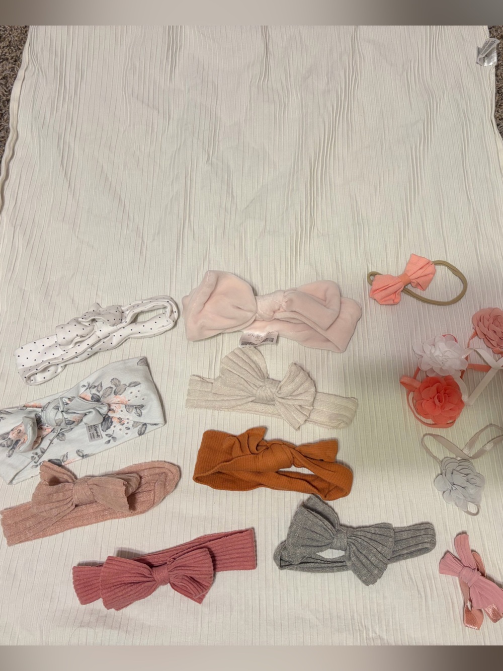 Set of 14 Baby Girls Soft Knit Headband Set in Pink, Peach, Gray